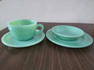 ファイヤーキング FIRE KING ジェダイ エキストラヘビー カップ ソーサー フルーツボウル サラダプレート Jadeite Extra Heavy Cup&Sauce