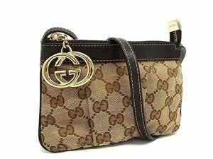 1円 ■極美品■ GUCCI グッチ 212216 インターロッキングG GG柄 GGキャンバス×レザー ショルダーバッグ ポシェット ブラウン系 AY6826