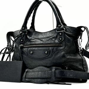 ●美品●バレンシアガ BALENCIAGA 2way シティ ハンドバッグ ワンショルダーバッグ 鞄 かばん ミラー付き 斜め掛け可 本革 レザー ブラック