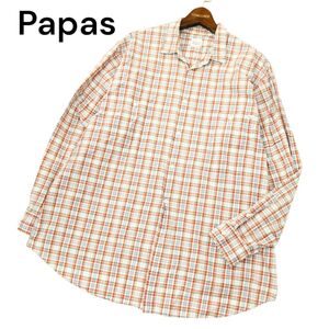 Papas パパス 通年 ゆったり♪ 長袖 チェック シャツ Sz.LL　メンズ 大きいサイズ　A4T01909_2#C