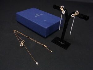 ■新品■未使用■ SWAROVSKI スワロフスキー ラインストーン リボン ネックレス ピアス アクセサリー 2点セット ゴールド系 AR5752