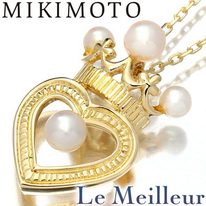 ミキモト オープンハートモチーフ クラウン ネックレス アコヤ真珠 K18 MIKIMOTO 中古 プレラブド 返品OK