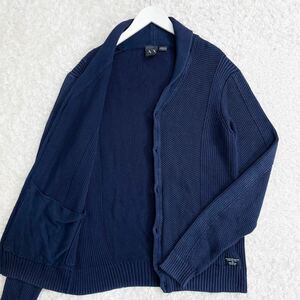 【希少/L相当】アルマーニエクスチェンジ ARMANI EXCHANGE 3Ｄ ニット セーター ショールカラー ネイビー ストレッチ 伸縮性 秋冬 メンズ