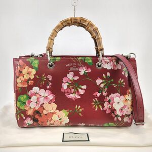 美品】GUCCI グッチ バンブー ブルームス 花柄 323660 2WAY ショルダー ハンドバッグ 　赤◆3107/SBS通り店