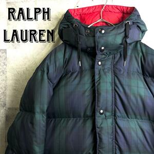 極美品 Polo by Ralph Lauren ポロバイラルフローレン ブラックウォッチ　タータンチェック 2way 肉厚 ダウンジャケット グリーン 緑 M