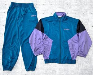 80s adidas ジャージ セットアップ 上下 光沢素材 クレイジーパターン　　80年代 アディダス トラックジャケット パンツ ビンテージ 柳9714