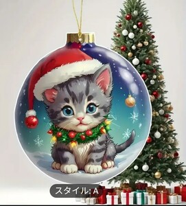 ★アクリル製のかわいい子猫のサンタ帽子オーナメント、お祭りのクリスマスツリーと車のインテリアの装飾、光沢のある吊り下げ装飾