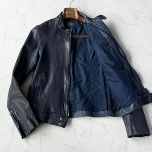 C294 BLUE WORK TOMORROWLAND ブルーワーク トゥモローランド 羊革 ラム レザー ブルゾン シングル ライダース ジャケット ブルー 青 S!!