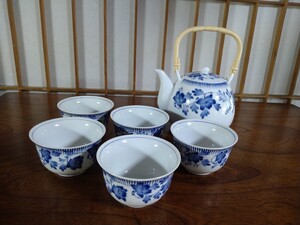 昭和レトロ 高級 呉須十草 土瓶 茶器揃 上品な 白磁 青花柄 彩苑 当時物 絶版品 日本製 アンティーク 和モダン 未使用 