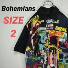 【希少柄】Bohemians　ボヘミアンズ　シャツ　総柄　怪物柄　メンズ　黒