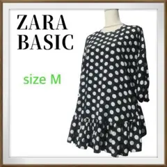 ZARA BASIC ザラベーシック　パフスリーブ　裾フレア　水玉チュニック