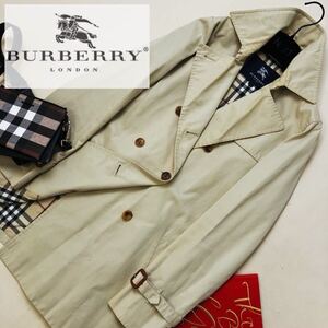 d1美しい光沢ギャバジンコットン★参考価格12万●BURBERRY LONDON●華やかなシルエット〜高級トレンチ　バーバリーコート レディース　38