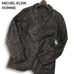 MK HOMME ミッシェルクラン オム 秋冬 山羊革★ リアル ゴート レザー テーラード ジャケット Sz.46　メンズ 黒　I4T02565_8#N