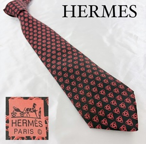 ★HERMES★エルメス　ネクタイ　シルク100% フランス製　レッド系　ビジネス