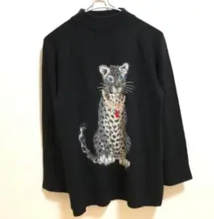 美品 イタリヤ 伊太利屋 9号 カシミヤ ニット アニマル 豹 ヒョウ 猫 ネコ