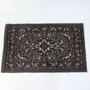 高級 ペルシャ絨毯 MASHAD CARPET KASHMAR ラグ 玄関マット 80×49cm ダークグリーン系 イラン マシャド★980v05