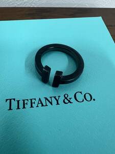 Tiffany&Co. ティファニー★Ｔスクエア リング★ブラックコーティング T SQUARE ステンレススチール ドイツ製 9号 中古 箱◆管No3744