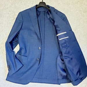 美品 Lサイズ TAKAQ タカキュー REDA生地 テーラードジャケット メンズ ネイビー 紺 メッシュ 背抜き 大きい シングル ビジネス 