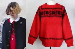 21AW CELINE セリーヌ 雪柄 ボクシー クルーネック ニット セーター M 赤　sweater b7369