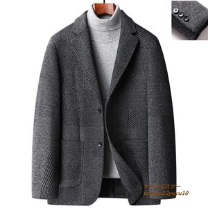 メンズ テーラードジャケット 高級 ウール ブレザー カシミヤ混 セレブ*WOOL 美品 紳士スーツ 細身 アウター グレー 4XL