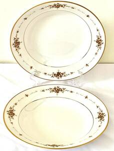 NORITAKE プレート　ノリタケ　u.s.design Suffolk サフォーク　アイボリー　チャイナ　2枚セット　カレー　シチューなど用　食器　金彩