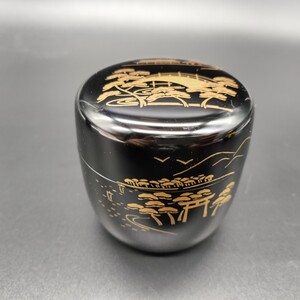 棗 天然木 金蒔絵 黒塗 中棗 漆器 茶入 茶器 煎茶道具 茶道具 なつめ イ5-12