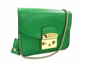 1円 ■美品■ FURLA フルラ メトロポリス レザー クロスボディ ショルダーバッグ 斜め掛け 肩掛け レディース グリーン系 FB3966