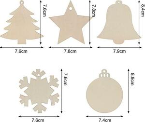 木製オーナメント　ツリー　雪の結晶　ラッピングオーナメント　5種各5枚合計25枚