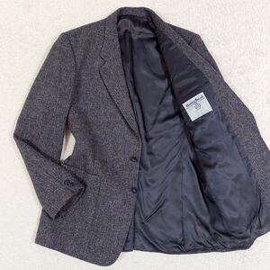 大きいサイズ/2XL相当◎ハリスツイード Harris Tweed テーラードジャケット 胡桃ボタン ウール100% ネイビー ブルー系 44T 90s カナダ製