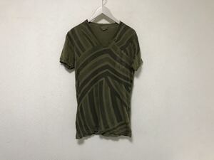 本物ディーゼルDIESELコットンVネックプリント半袖TシャツメンズサーフアメカジミリタリースケーターストリートMカーキ