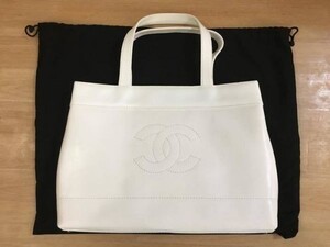 ■CHANEL シャネル■GRAND SHOPPING グランドショッピング キャビアスキン ステッチ ココマーク A4収納 ビジネス トートバッグ 白