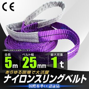 【送料無料】スリングベルト 耐荷1000kg 25mm×5m 新品 未使用 ナイロン ベルトスリング ベルト 資材 荷吊り 牽引 玉掛け 荷揚げ 土木 建築