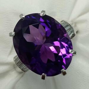 大粒！アメジスト 8.81ct！☆ダイヤモンド 0.33ct　リング　Pt900　約12号　9.3g　新品仕上げ加工済♪　2月 誕生石