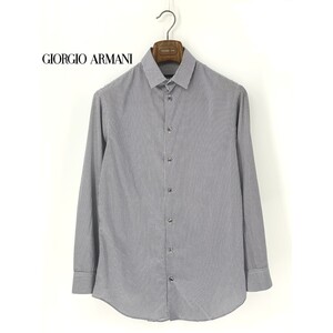 A9967/ GIORGIO ARMANI ジョルジオアルマーニ 黒ラベル コットン パーズアイ 総柄 長袖 ドレス カッター Yシャツ 38/15 S M 紺 メンズ