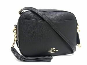 1円 ■新品同様■ COACH コーチ 29411 レザー タッセル クロスボディ ショルダーバッグ 斜め掛け レディース ブラック系 FA8606