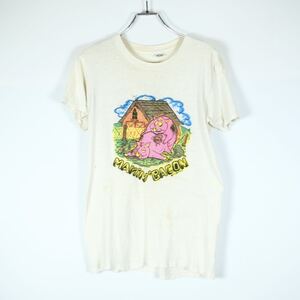 1980s ビンテージ　豚のセックスTシャツ　イラスト　エロ　動物　USA製　アート　プリント　交尾　シングルステッチ　襤褸　ボロ