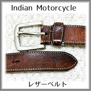 Indian Motocycle インディアンモトサイクル レザーベルト 本革 ブラウン バイカー 中古 難あり｜1