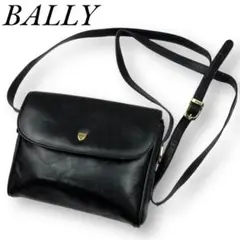 BALLY　ショルダーバッグ　クロスボディ　ロゴ　ゴールド金具　レザー　ブラック