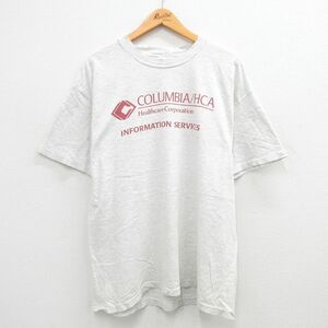 XL/古着 ヘインズ 半袖 ビンテージ Tシャツ メンズ 90s コロンビア ボロ 大きいサイズ クルーネック 薄グレー 霜降り 24may31 中古