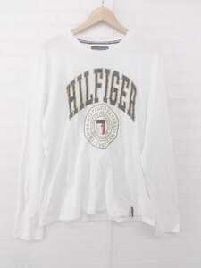 ◇ TOMMY HILFIGER トミーヒルフィガー ロゴ刺繍 カジュアル 長袖 Tシャツ カットソー サイズXL ホワイト マルチ メンズ E