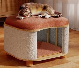 冬猫小屋腰掛け人猫は四季折々小さな猫小屋家実木のペット用品を共用している