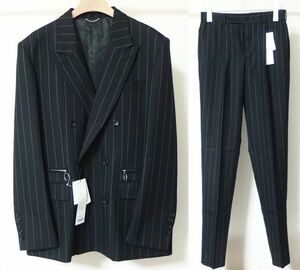 23AW JOHN LAWRENCE SULLIVAN ジョンローレンスサリバン Wool stripe double breasted jacket ジャケット46 pleated trousers パンツ46