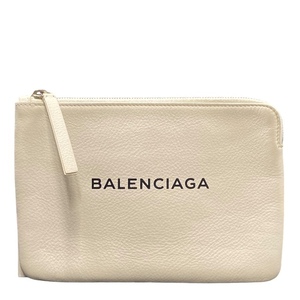 BALENCIAGA バレンシアガ 492465 エブリデイ ポーチ 小物入れ クラッチポシェット レザー ロゴ ホワイト