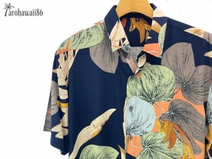 arohawaii86◆AH-4293.L【Swirling/ネイビー系】半袖シャツ/夏/ヴィンテージ/アロハシャツ/柄シャツ☆1スタ☆１円スタート☆