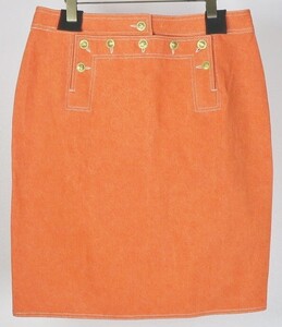 90S CHANEL ORANGE DENIM SAILOR SKIRT size 44 シャネル オレンジ デニム ココマークボタン セーラー スカート b8742