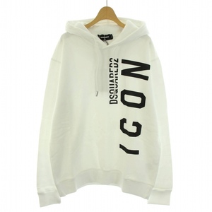 未使用品 ディースクエアード DSQUARED2 タグ付き Icon Cool Hoodie S79GU0065 パーカー プルオーバー ロゴ プリント 裏起毛 コットン 白