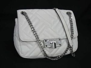 1円 ■美品■ MICHAEL KORS マイケルコース レザー チェーン クロスボディ ショルダーバッグ レディース ホワイト系×シルバー系 FE0427