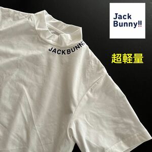 5/L 今季新作/Jack Bunny!! by PEARLY GATES ジャックバニー!! ドットライトテックエアー 超軽量！メンズ半袖モックシャツ　ホワイト　白