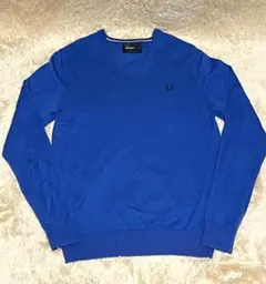 FRED PERRY M メリノウールVネックニット ブルー K8225 無地