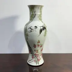 中国美術 景徳鎮窯 色絵 粉彩 梅花花鳥図 花瓶 中国古玩 景徳鎮